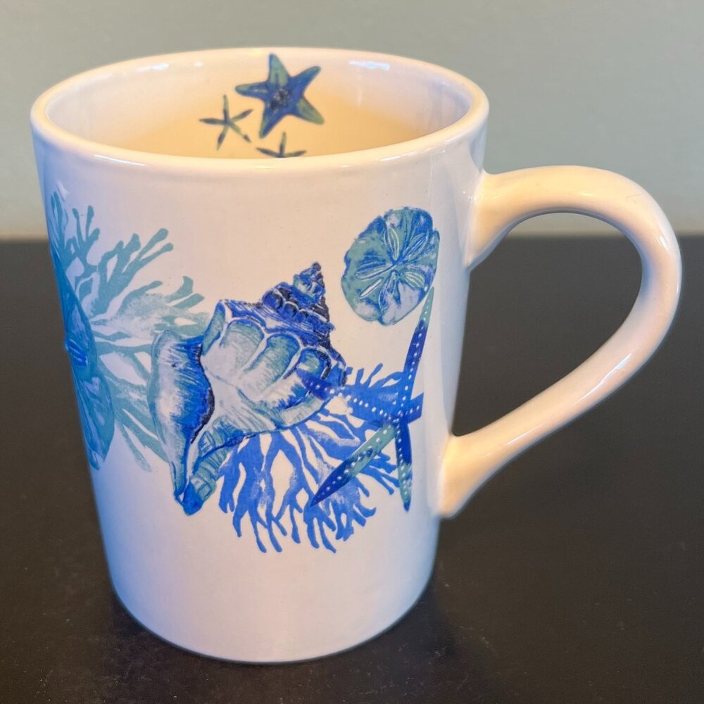 NWT Royal Norfolk Shore Living Coffee Mug Seashells Blue Green 14oz